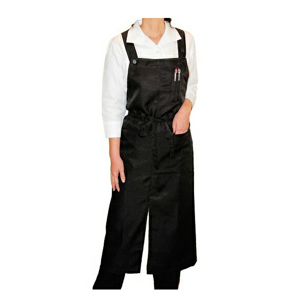 楽天市場】お尻の隠れるカフェエプロン黒102cmロング丈スリット