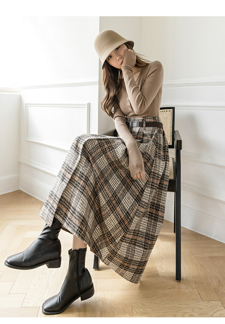 バーバリーロンドン メガチェック アシンメトリー ウールスカート