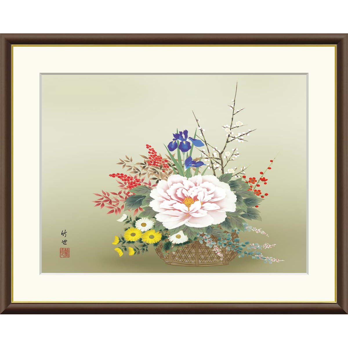 楽天市場】絵画 現代日本画 花鳥画 年中飾り 四季花 田村竹世 額入り