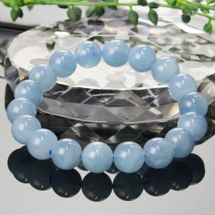 天然石 青色 アクアマリンブレスレット 珠14-15mm 腕周り17.5cm 楽天