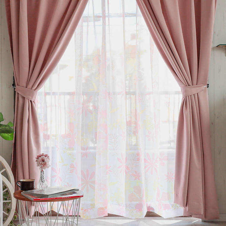 楽天市場】カーテン 4枚セット パープル グリーン 花柄 緑 ピンク