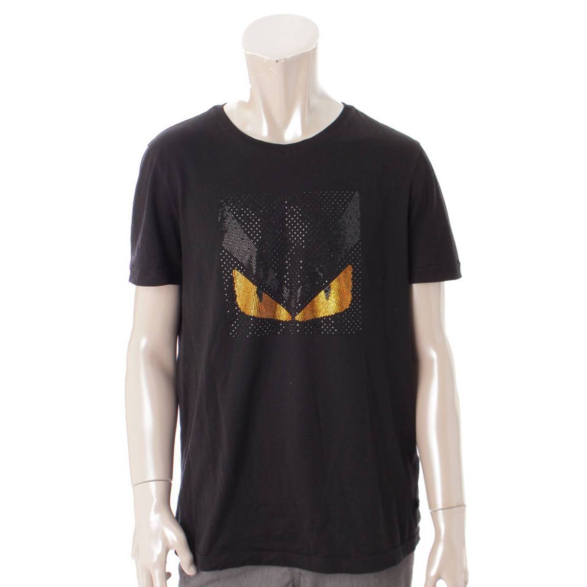 良品 フェンディ モンスターアイ 半袖Tシャツ コットン ブラック XS