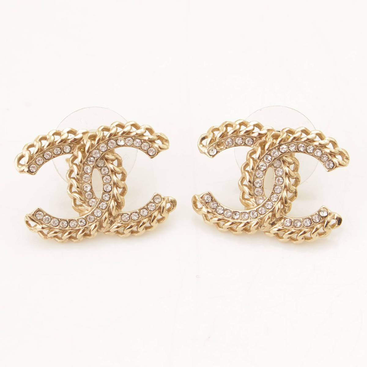 片耳 良品 シャネル ゴールド ラインストーン ココマーク ピアス B21V