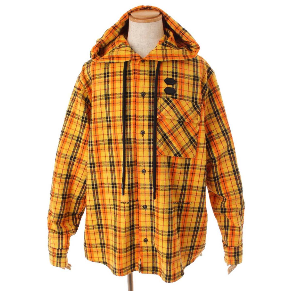 希少 OFFWHITE チェック ダメージ フーデットシャツ S 希少 OFFWHITE