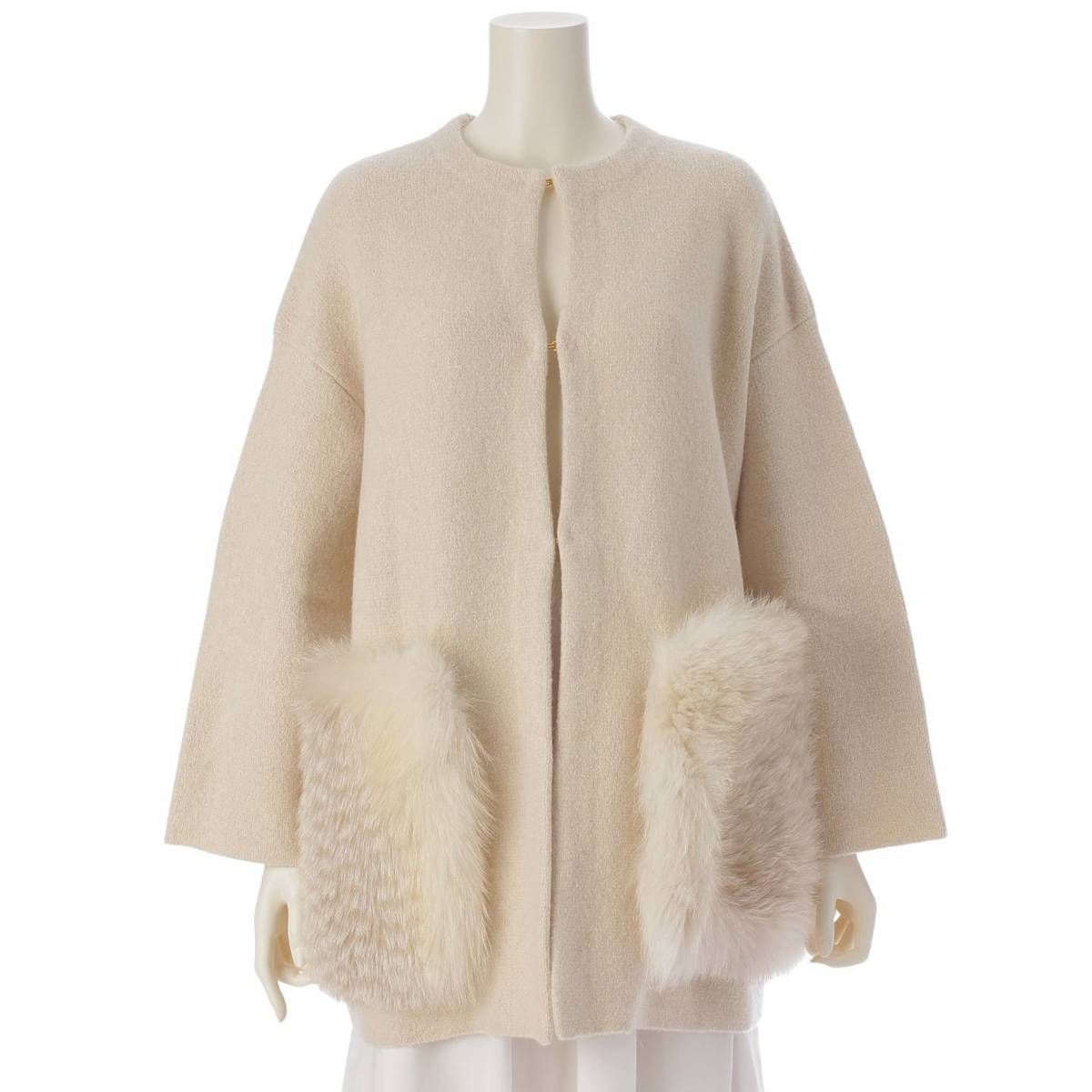 drawer ニットコートカーディガンアウターファー付きポケット ポンチョ