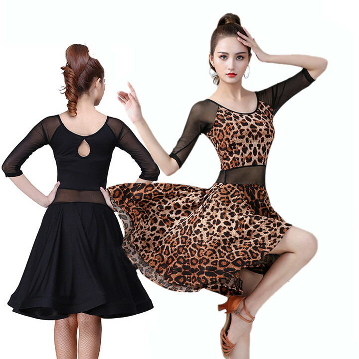 社交ダンス用ヒョウ柄ドレス 蝶々ベルト付き 社交ダンス用ヒョウ柄