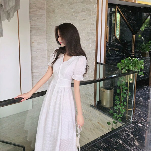 楽天市場】パフスリーブ ワンピース レディース Vネック 大人可愛い 夏