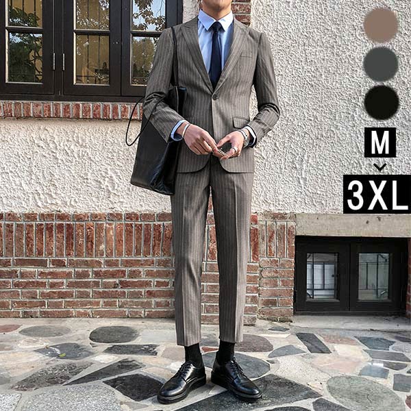 グレー ストライプ ビジネススーツ セットアップ