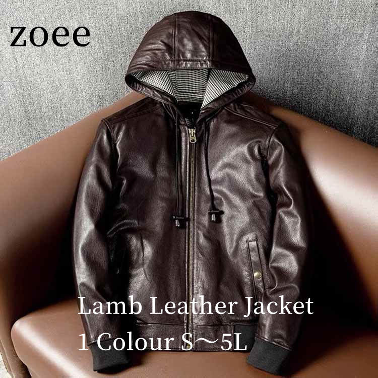 楽天市場】ゴートレザー フード リブ袖 ジャケット レザー コート