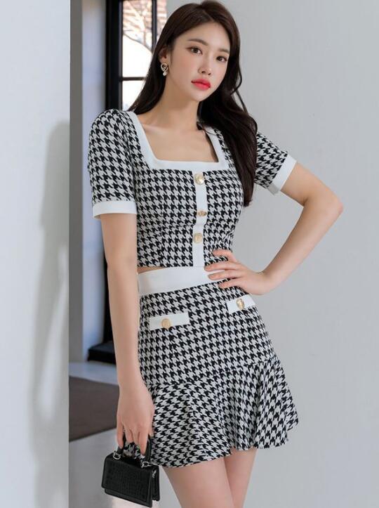 楽天市場】千鳥柄 トップス+スカート レディース スカートセット