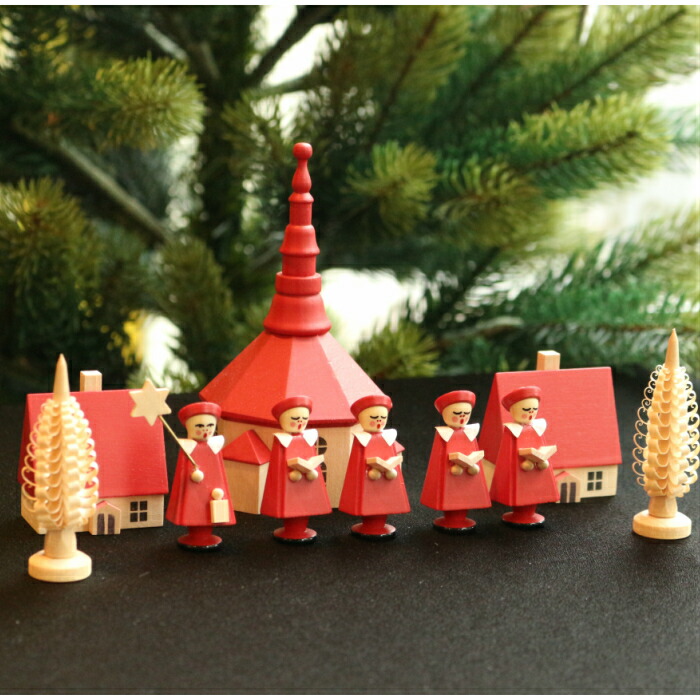 楽天市場】赤い聖歌隊と教会 クリスマスオーナメント ドイツ 木製