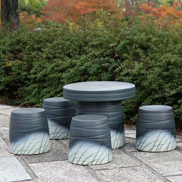 宝福寿吉 信楽焼 青窯肌 ガーデンテーブルセット 直径46cm 宝福寿吉