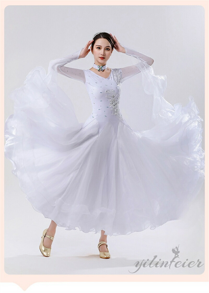 楽天市場】社交ダンス ドレス 高級 フロント付き 長袖 豪華 お花ビーズ