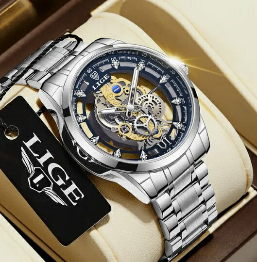 楽天市場】LIGE 新しいメンズ腕時計スケルトンクォーツ腕時計ゴールド
