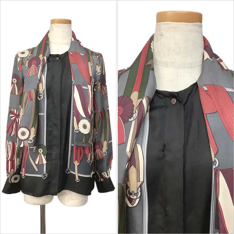 楽天市場】GUCCI グッチ ブラウス シルク グレー ブラック レッド