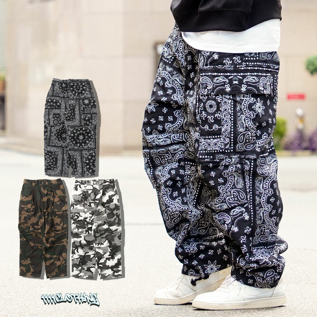 楽天市場】迷彩 カーゴパンツ メンズ ペイズリー柄 ワイドカーゴパンツ
