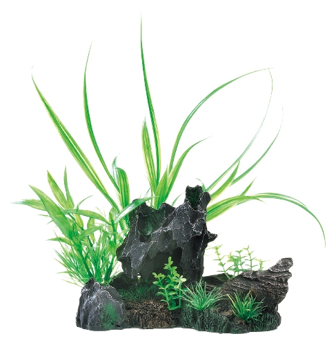 GEX 癒し水景 MIXプランツ ロック黒 人工水草アクセサリー | 熱帯魚