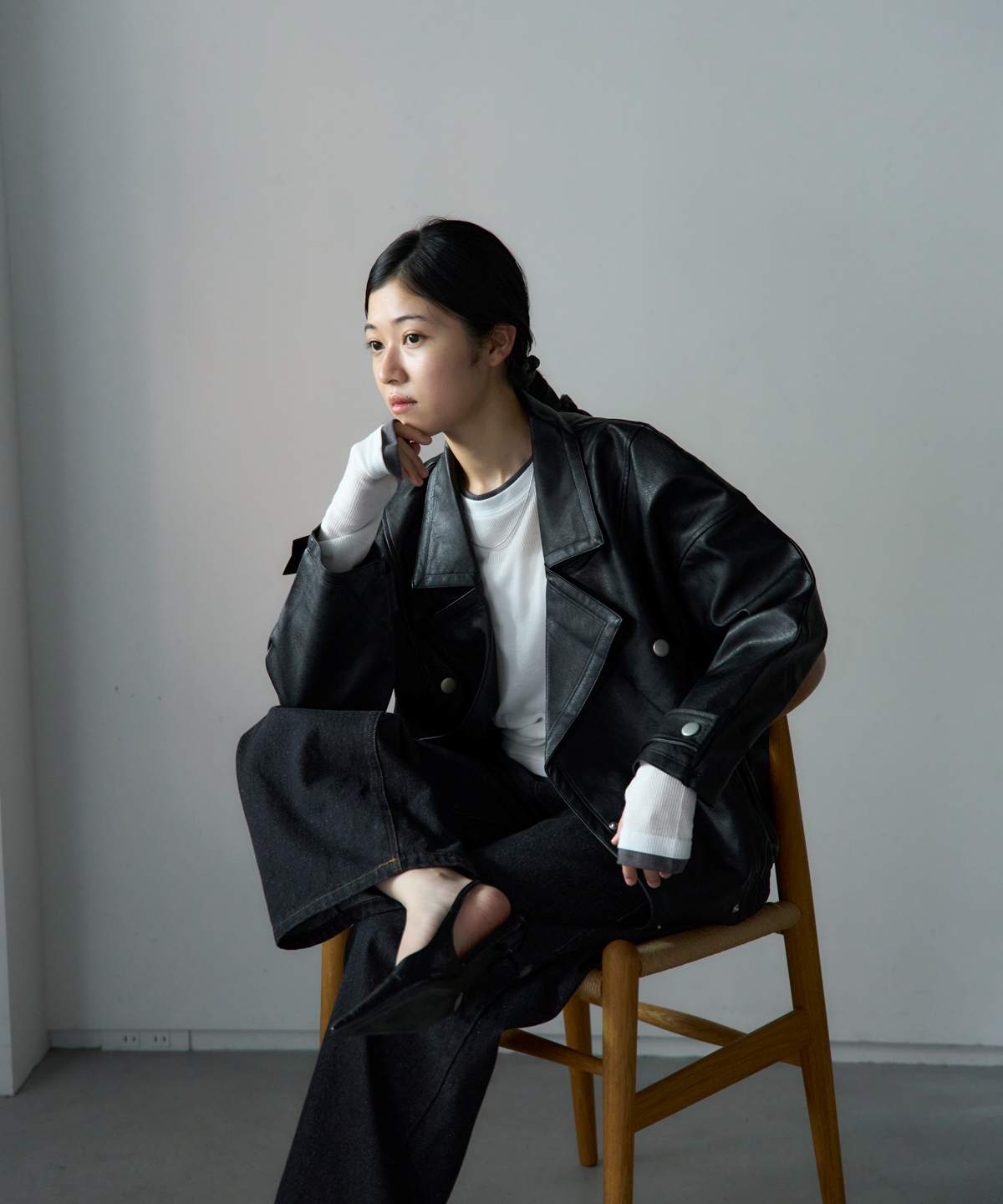 オーバーサイズ フェイクレザージャケット〈セットアップ対応