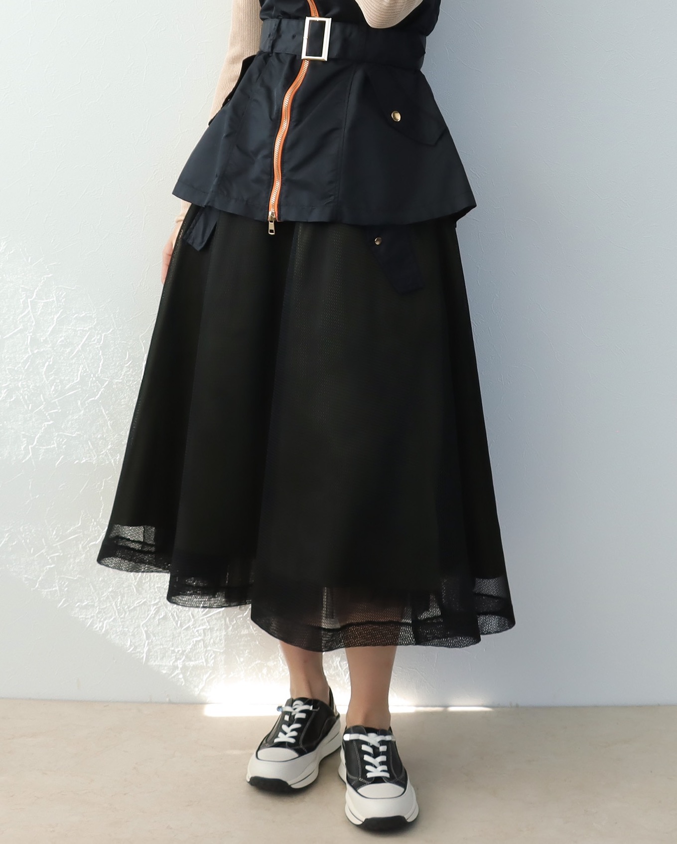チュチュ付きサイドZIPメッシュスカート｜スリーフォータイム