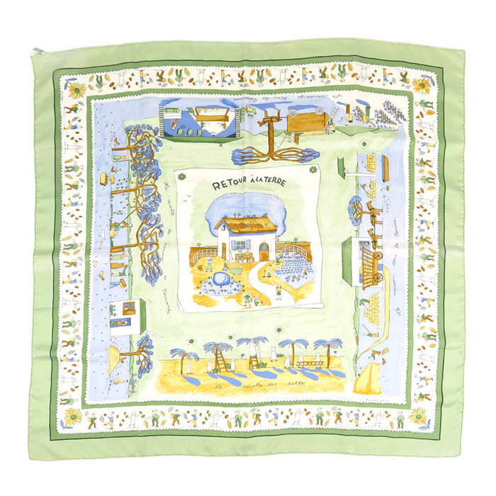 HERMES スカーフ 大判 シルク カレ 90 RETOUR A LA TERRE 故郷に帰る