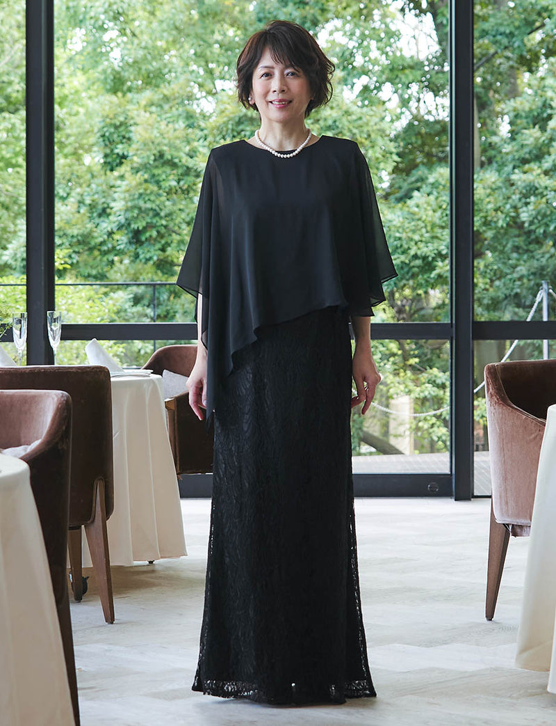結婚式 母親ドレス ブラック・マザーズドレス ケープ付き MD0501-BK