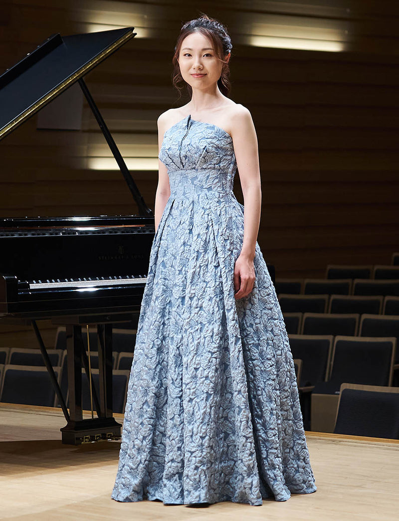 ロングドレス スモーキーブルー ジャガード 演奏会・ステージドレス