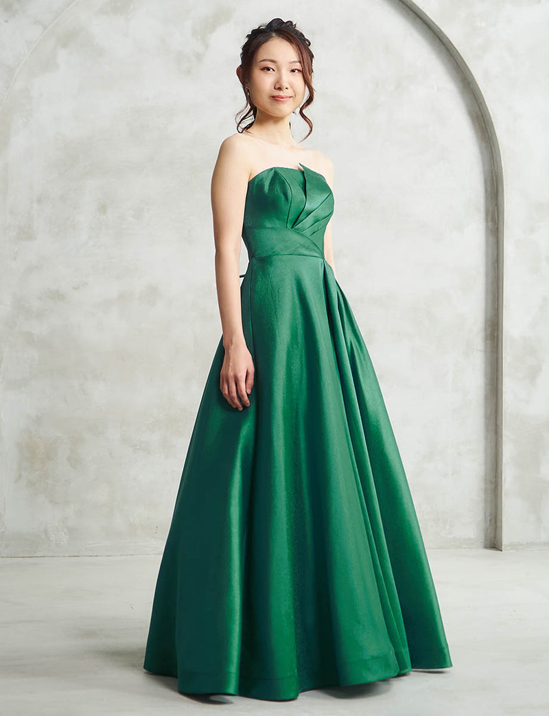 ダークグリーン ロングドレス ベアトップ 演奏会・ステージドレス