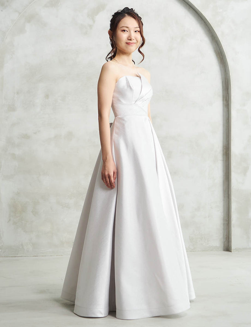 シルバー ロングドレス ベアトップ 演奏会・ステージドレス ツイード