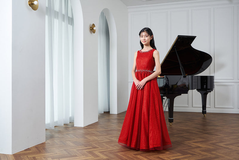 小中学生 コンクールドレス・発表会ドレスにお薦めレッドロングドレス