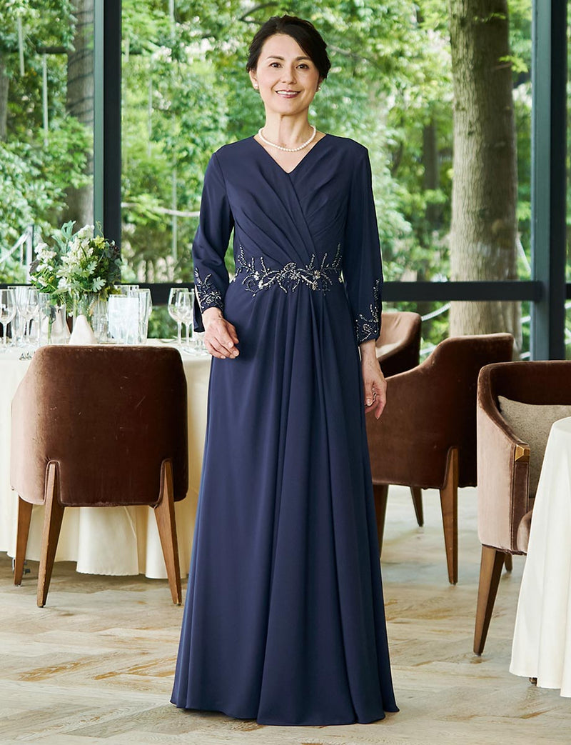 結婚式 母親ドレス・マザーズドレス MD0223-DNY ネイビー 長袖（八分袖