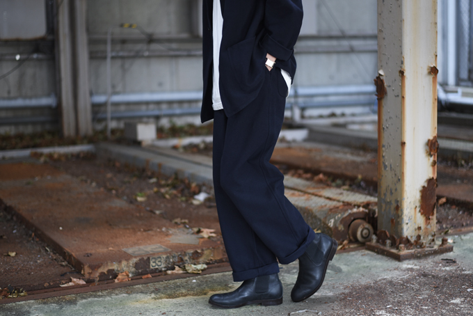 COMOLI -インレイツイルスタンドカラーJK,ドローストリングPT