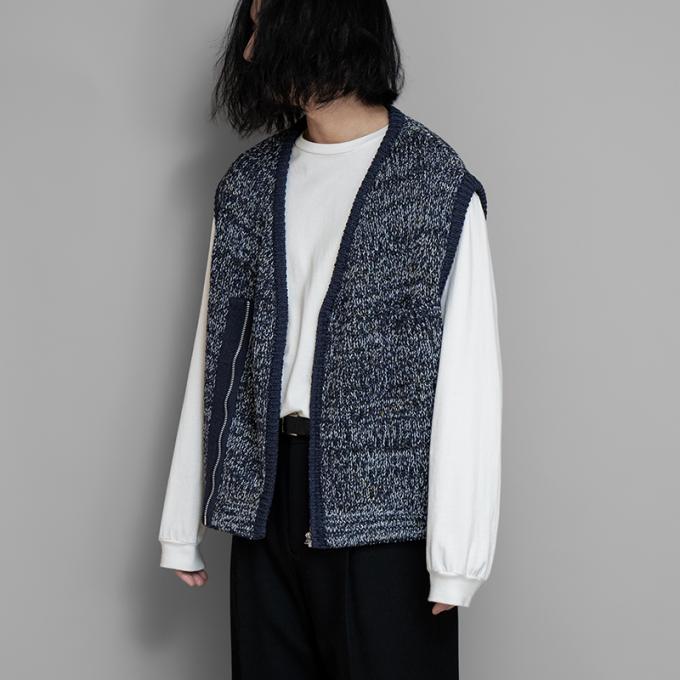 SALE】ENCOMING / Knitted Asymmetric Vest (Navy) | twelve