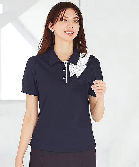 全2色】オフィスポロシャツ（スカーフ付・接触冷感 ・UVカット ・透け