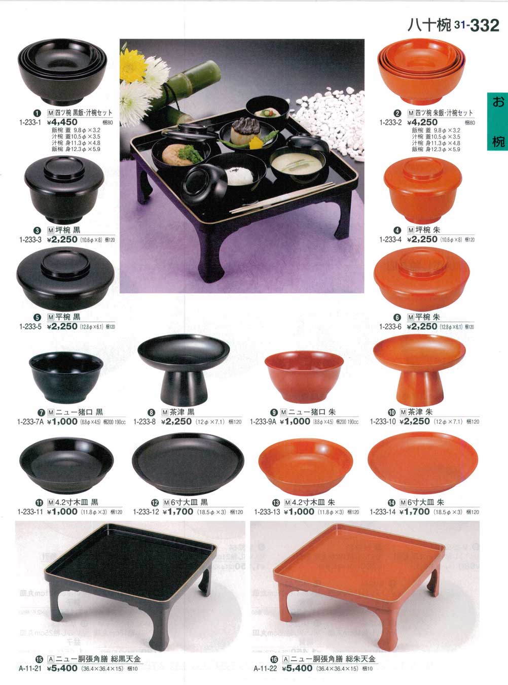 四ツ椀 朱飯・汁椀 セット（商品番号1-233-2）