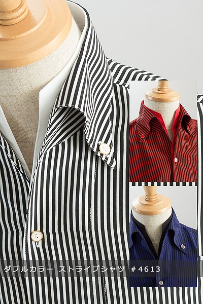 ダブルカラーボタンダウンストライプシャツ #4613【メンズ、ステージ