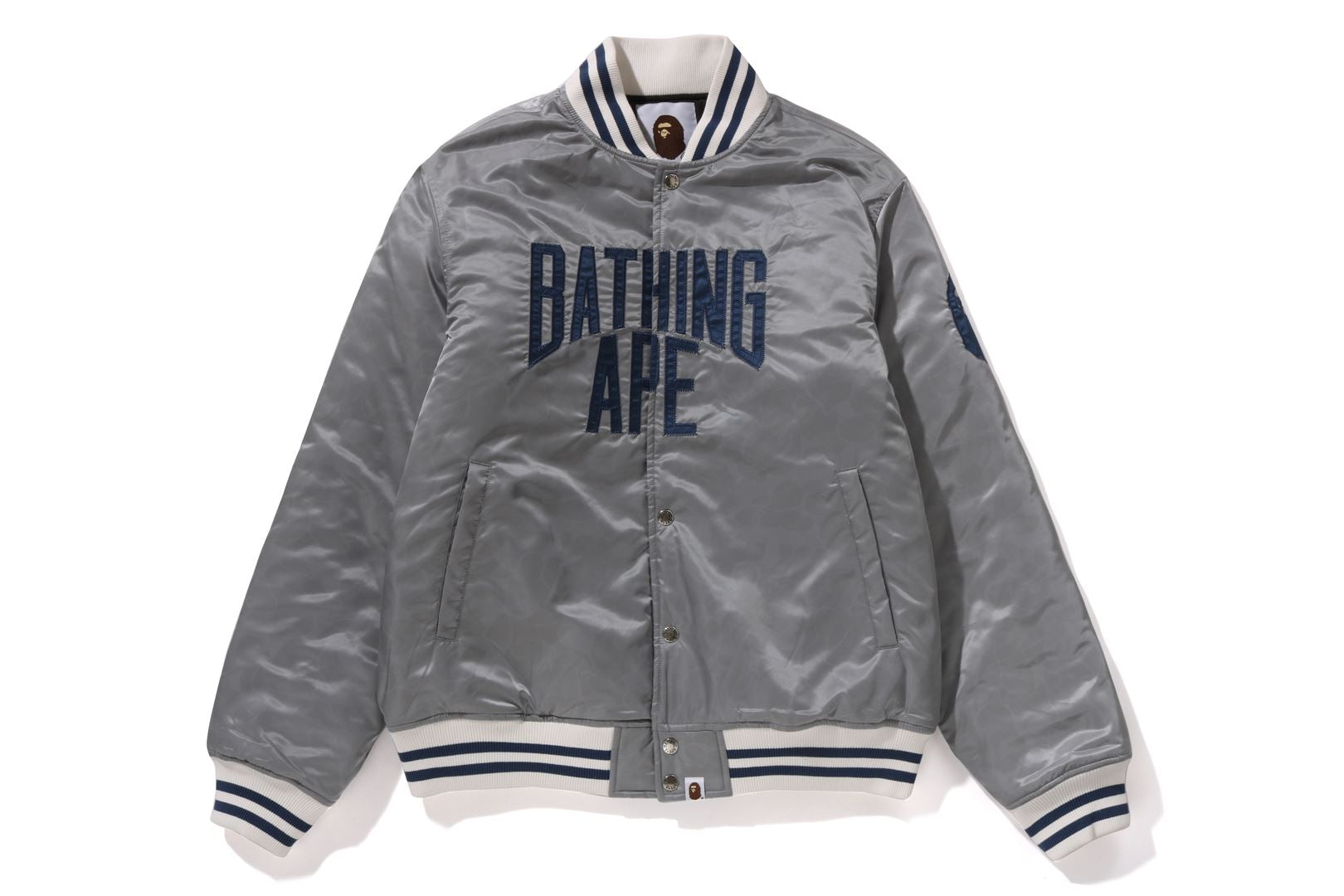 A BATHING APE® Solid Camo NYC Logo Nylon Varsity Jacket | Bape