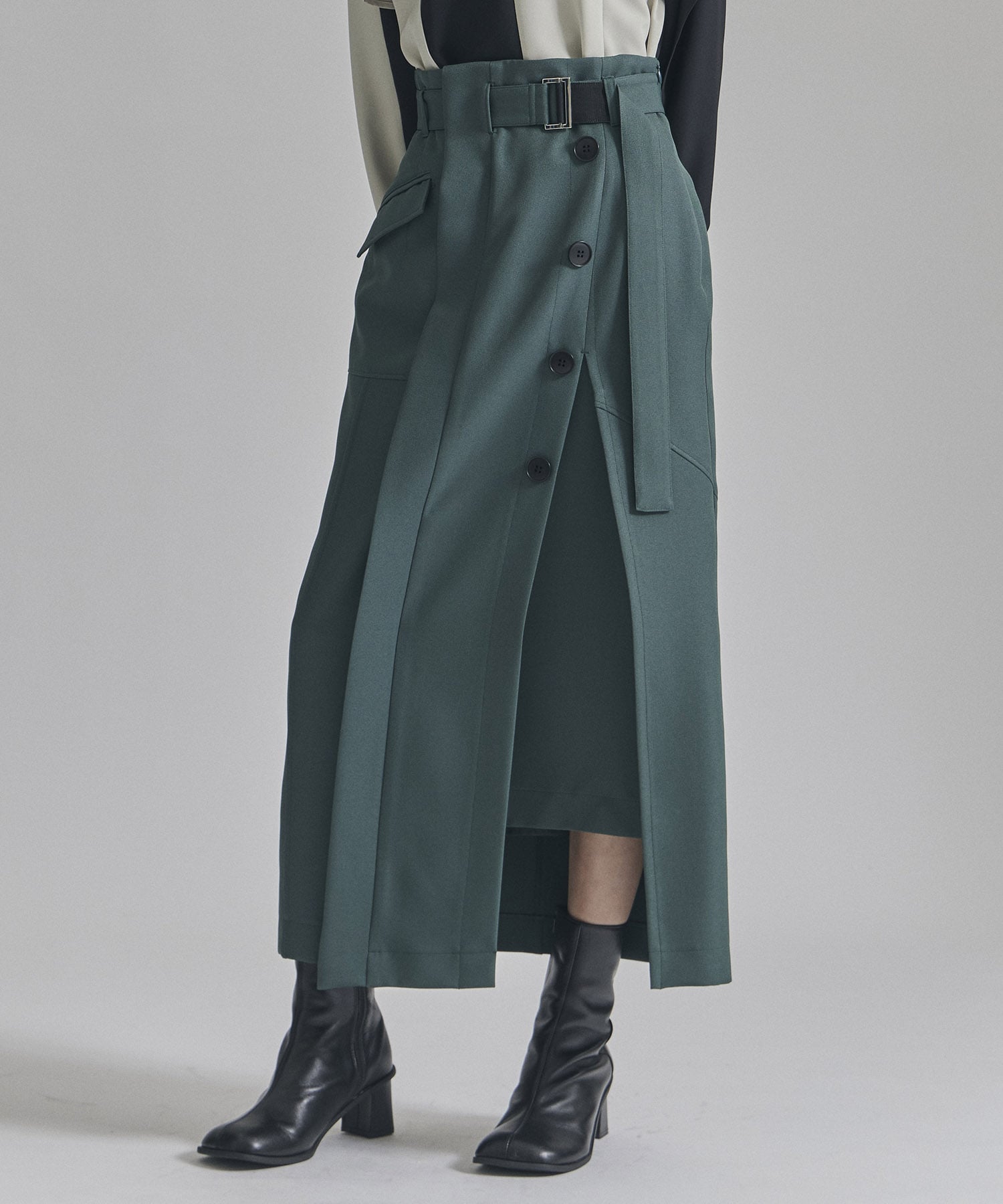 残りわずか〉スリットロングタイトスカート(1 GREEN): : ウィメンズ