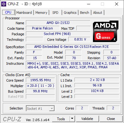 AMD GX-215JJ @ 1995.95 MHz - CPU-Z VALIDATOR