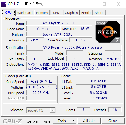 AMD Ryzen 7 5700X @ 4099.04 MHz - CPU-Z VALIDATOR