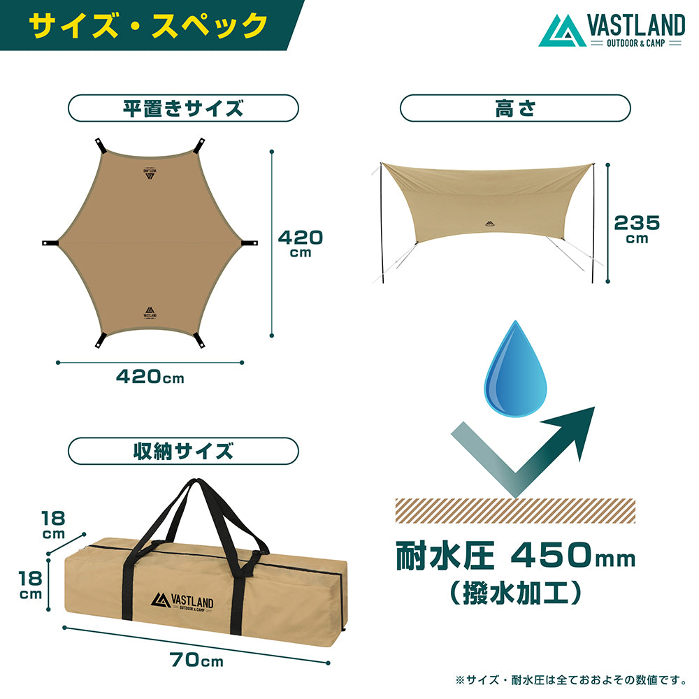 TCヘキサタープ 420cm×420cm | キャンプ用品・タープならVASTLAND