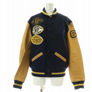 スタジャン ブルゾン ジャケット シングル 切替 カウレザー ワッペン