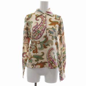 ポロシャツ 長袖 ニット切替 ペイズリー柄 42 茶 ブラウン 紫 パープル