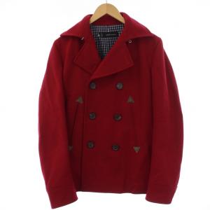 Pコート ピーコート ショート 裏地チェック ウール ナイロン 46 S 赤