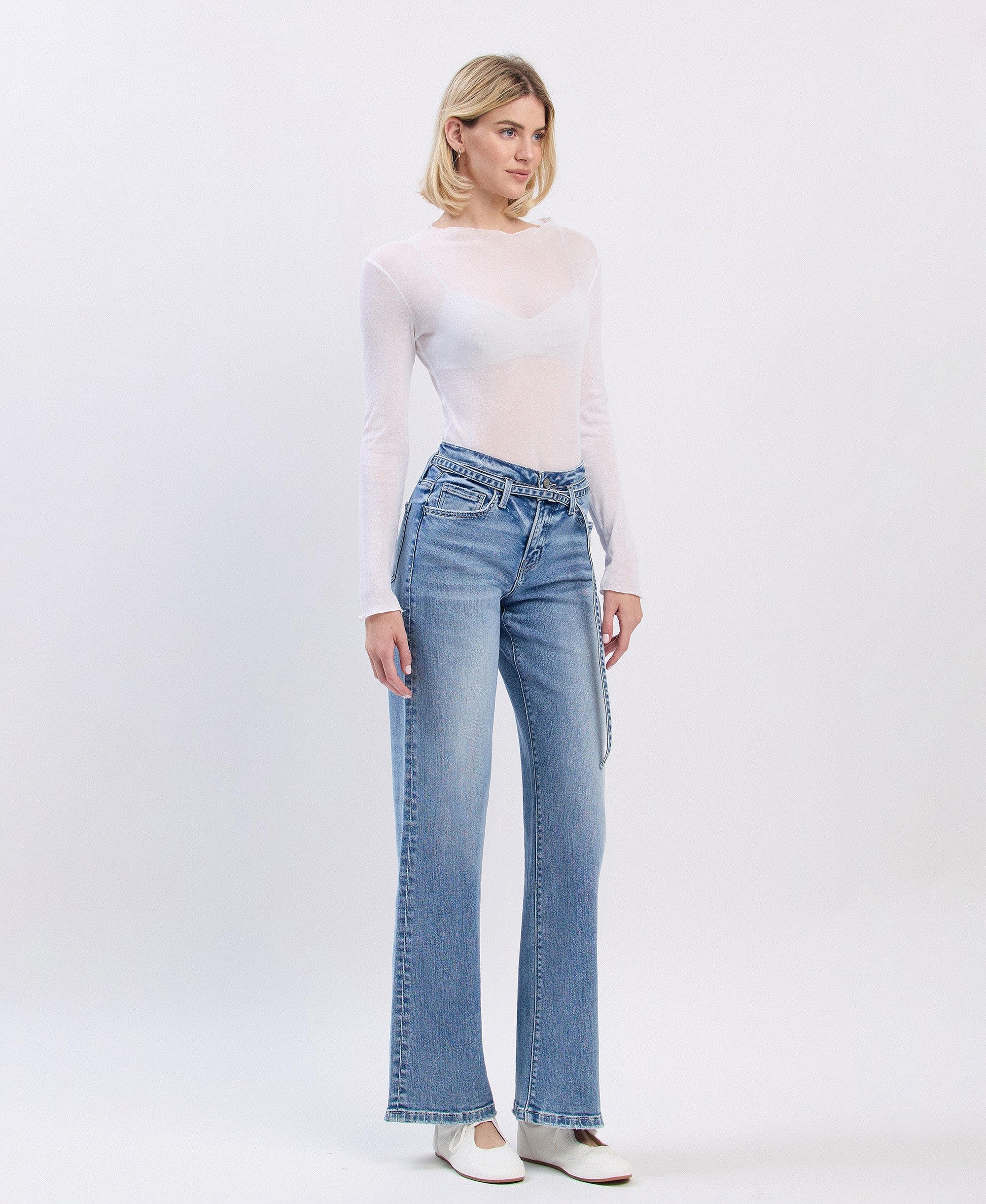 VERVET Lucid High Rise Self Belt Wide Leg Jeans
