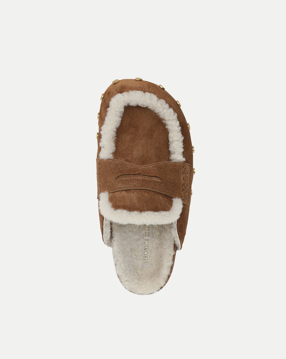 Fenix Shearling Mule in Tan Suede | Veronica Beard