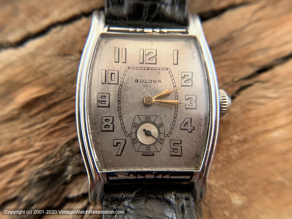 Bulova 'The Ambassador' 1930 Art Deco Inlaid Tonneau Case, Manual