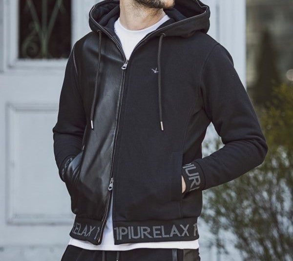 1PIU1UGUALE3 RELAX - ハーフレザースウェットパーカー | ジップアップ