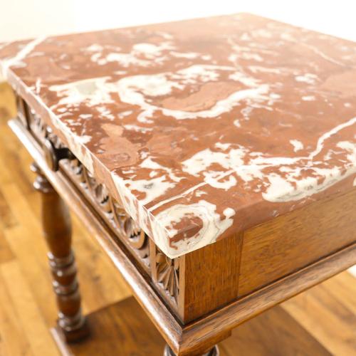 フレンチアンティーク ナイトテーブル 大理石天板 オーク材 v_64820b