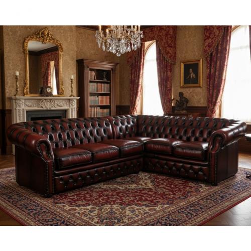 5人掛けソファ L型ソファ アンティークレッド 本革 連結金具付き