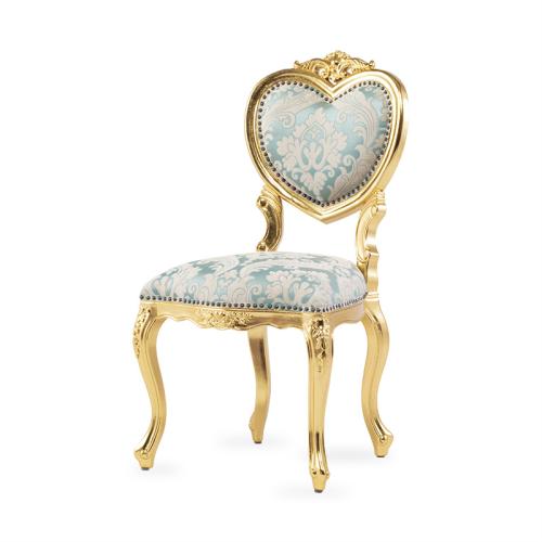 ロココ調家具 ハート型チェア ダイニングチェア ゴールドxブルー